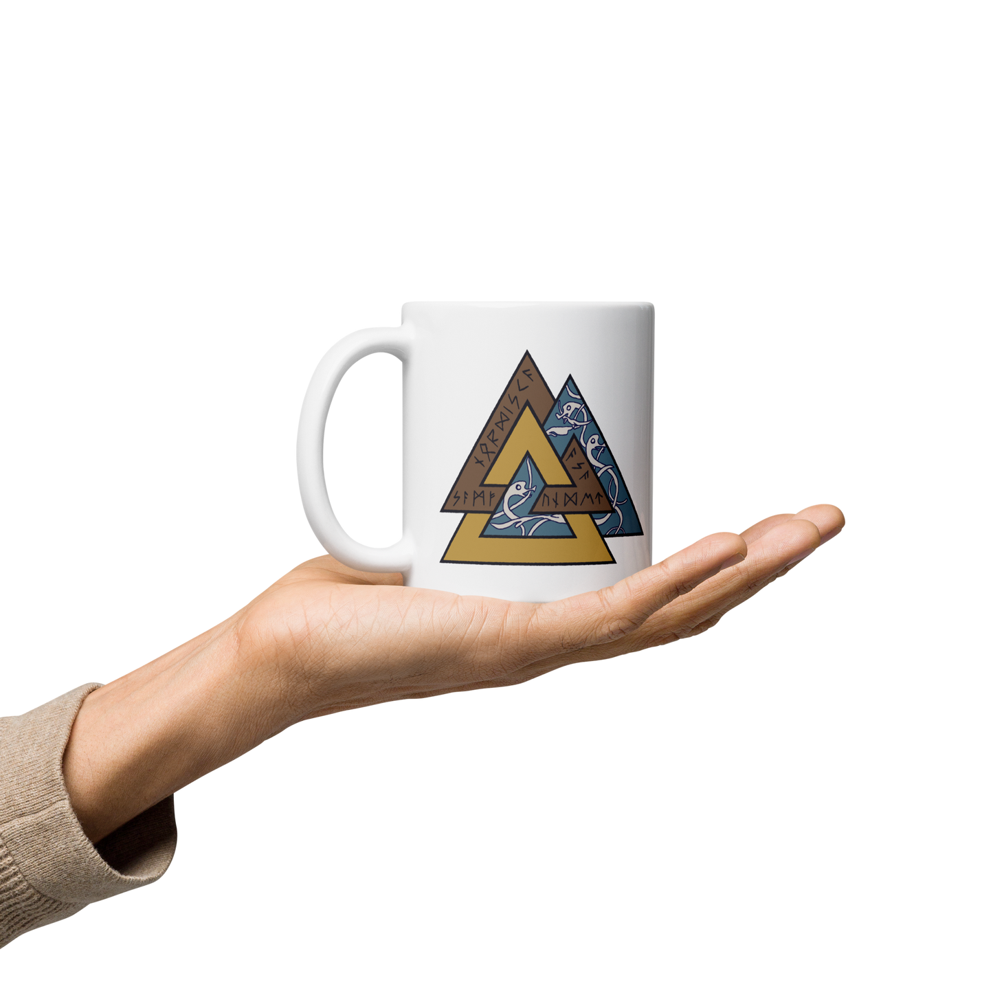 Vit keramikmugg med Asa-samfundet logo